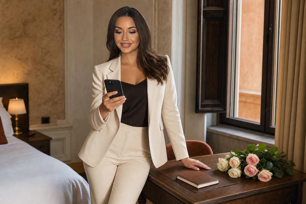 Woman checks duration and Rose rates before arranging a meeting